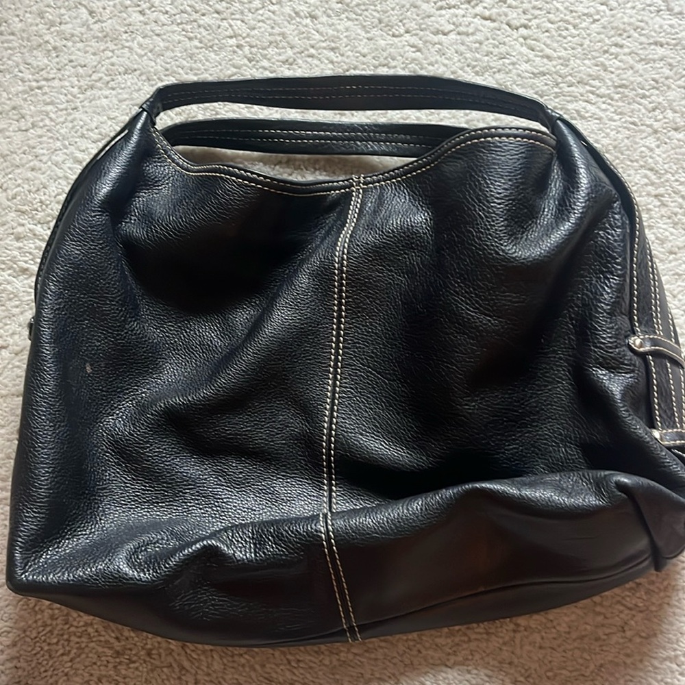 Coldwater Creek black Leather Oversized Hobo Travel Bag Purse